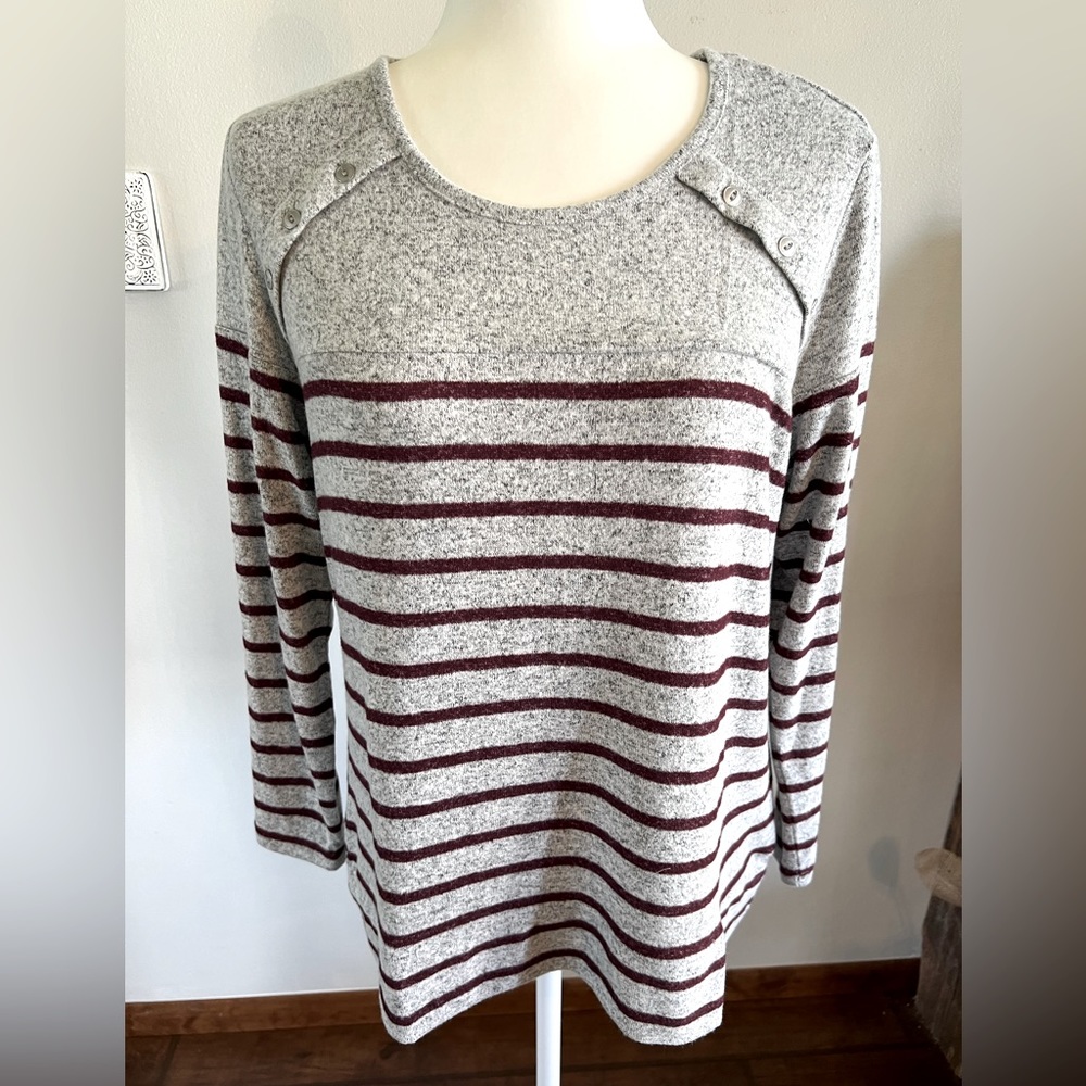NWT Market and Spruce Gloria Button Detail Brushed Knit Top in Grey Size LP
